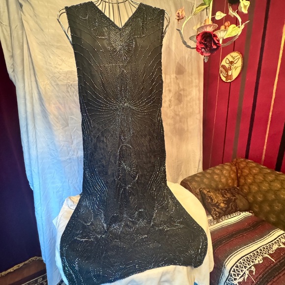 Vintage Art Deco , Iridescent Beaded  Black Dress, One Size - Picture 1 of 4